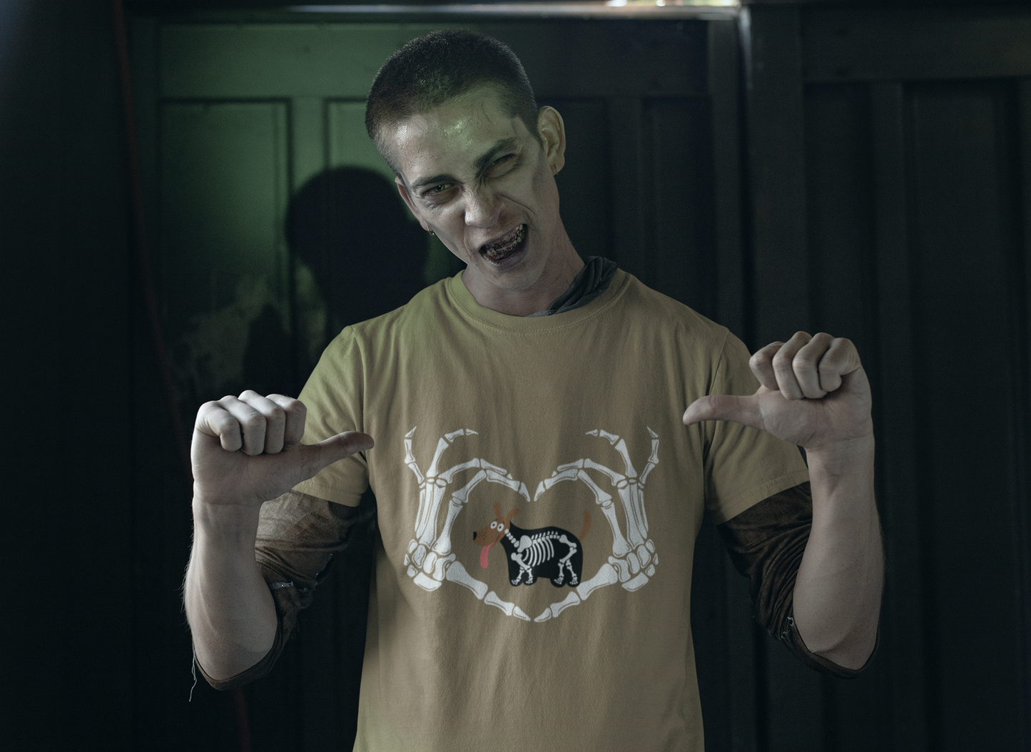 Halloween Spooky, Unisex Graphic, Short Sleeve Skeleton Heart Tee T-Shirt, Gift for Dog Lovers, Fall Fashion, Unique Halloween Outfit