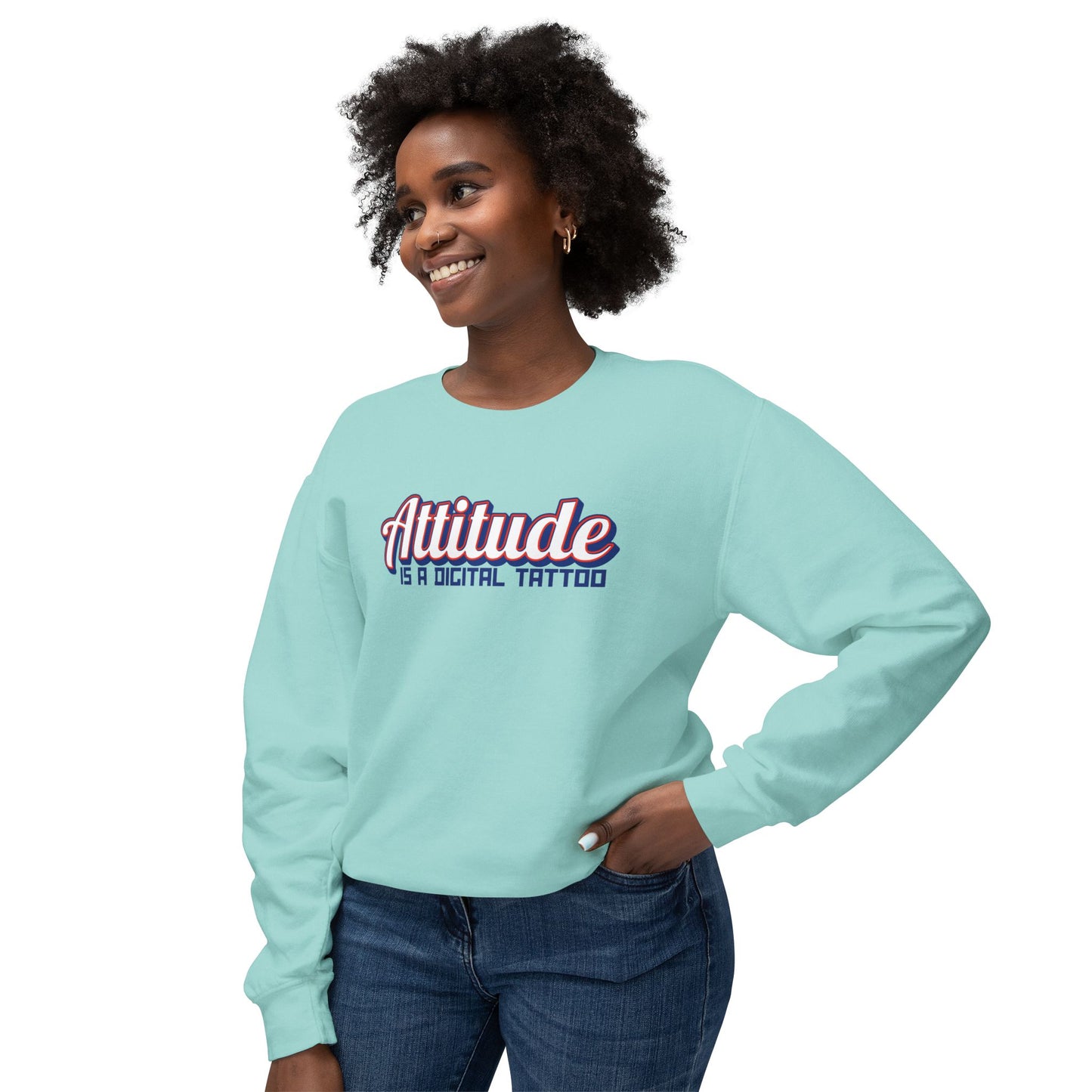 Attitude Digital Tattoo Cozy Unisex Lightweight Crewneck Sweatshirt