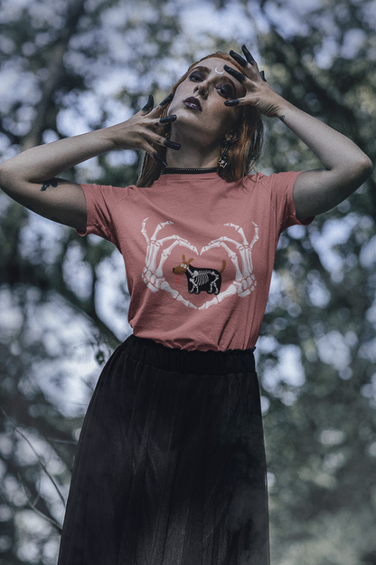Halloween Spooky, Unisex Graphic, Short Sleeve Skeleton Heart Tee T-Shirt, Gift for Dog Lovers, Fall Fashion, Unique Halloween Outfit