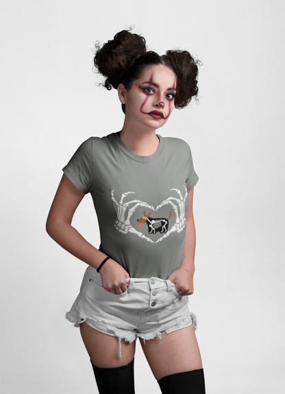 Halloween Spooky, Unisex Graphic, Short Sleeve Skeleton Heart Tee T-Shirt, Gift for Dog Lovers, Fall Fashion, Unique Halloween Outfit