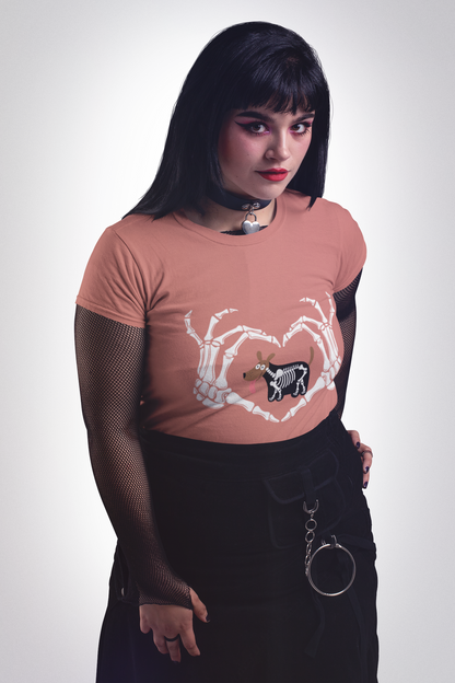 Halloween Spooky, Unisex Graphic, Short Sleeve Skeleton Heart Tee T-Shirt, Gift for Dog Lovers, Fall Fashion, Unique Halloween Outfit