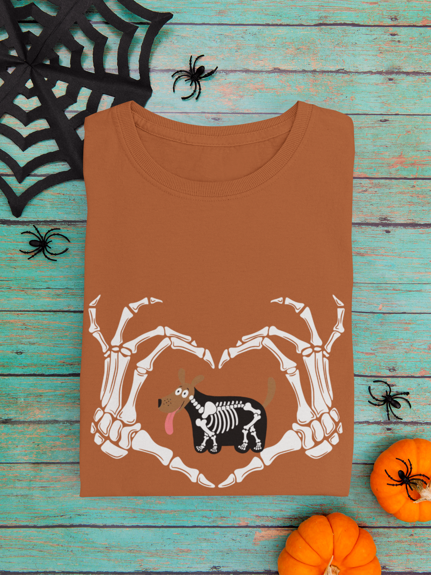 Halloween Spooky, Unisex Graphic, Short Sleeve Skeleton Heart Tee T-Shirt, Gift for Dog Lovers, Fall Fashion, Unique Halloween Outfit
