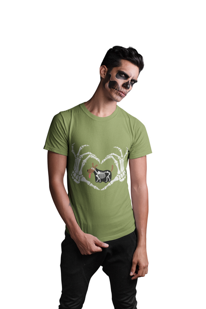 Halloween Spooky, Unisex Graphic, Short Sleeve Skeleton Heart Tee T-Shirt, Gift for Dog Lovers, Fall Fashion, Unique Halloween Outfit