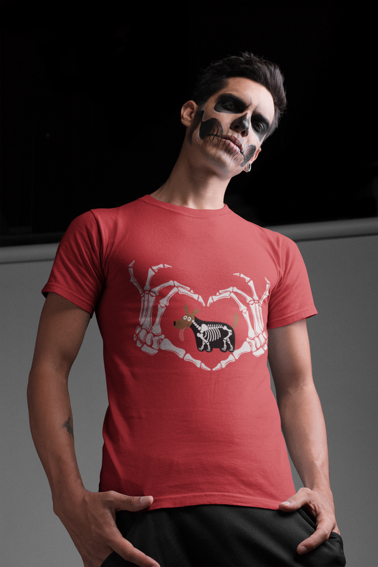 Halloween Spooky, Unisex Graphic, Short Sleeve Skeleton Heart Tee T-Shirt, Gift for Dog Lovers, Fall Fashion, Unique Halloween Outfit