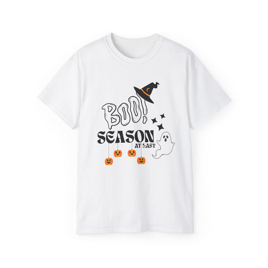 Halloween Unisex Ultra Cotton Tee, Ghost Season Shirt, Boo Season T-Shirt, Spooky Apparel, Fall Fashion, Halloween Costume Top